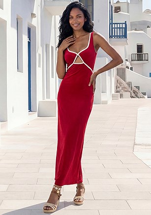 Contrast Trim Cutout Maxi Dress product image (W10161.RD.1)