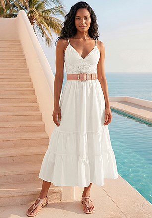 Lace Detail Tiered Dress product image (W10164.WH.1)