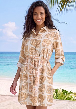 Shell Print Button Down Dress product image (W10189.TAPR.1)