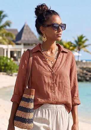 Button Down Linen Blouse product image (W10192.TC.1G)