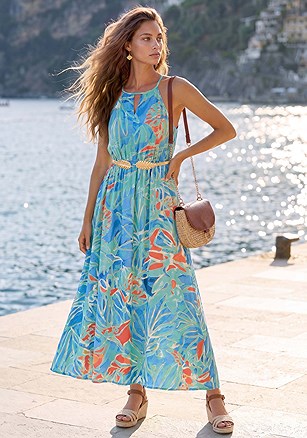 Keyhole Print Maxi Dress product image (W10201.BLCO.1)