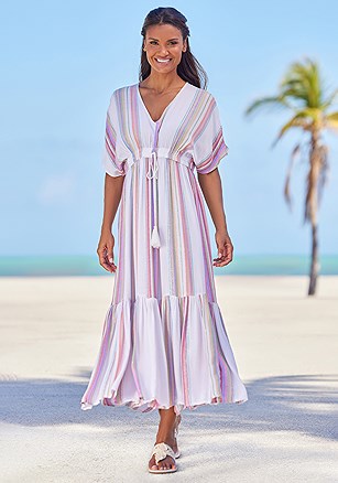 Striped V-Neck Maxi Dress product image (W5826.WHST.1G)