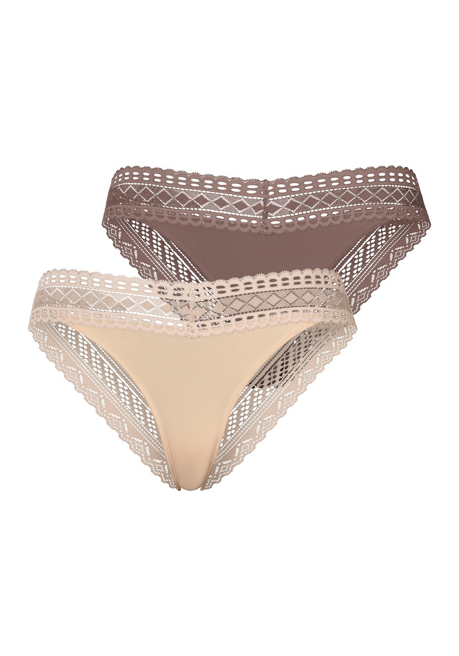 Nude And Taupe 2 Pk Lace Cheeky Panties X06076