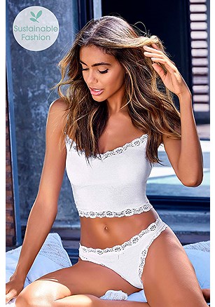Lace Trim Cropped Camisole, 3 Pk Lace Trim Hipster Panties product image (X14012WH_X05160WH_1)