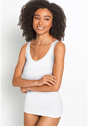 Lace Trim V-Neck Camisole product image (X14016.WH.1.A)