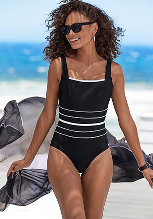 Striped Square Neck One Piece product image (X15377.BKWH.1)
