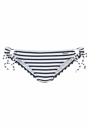 Striped Bandeau Bikini Top, Side Tie Cheeky Bikini Bottom product image (X16023MUPR_X28043NVST_02)