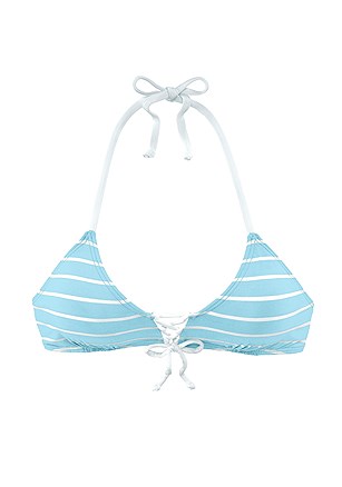 Lace Up Triangle Bikini Top, Striped Classic Bikini Bottom product image (X16166BLWH_X28334BLWH_2)