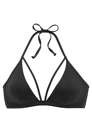 Strappy Triangle Bikini Top, Cut Out High Waisted Bikini Bottom product image (X16181BK_3)