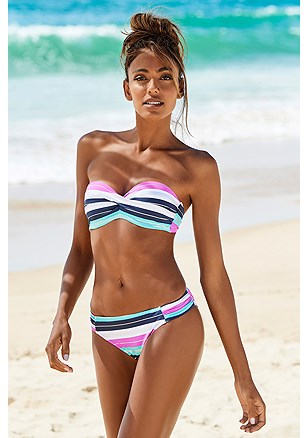 Striped Bandeau Bikini Top, Print Classic Bikini Bottom product image (X22045-MSTR.X23045-MSTR)