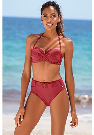 Ruched Underwire Bikini Top, Belted High Waisted Bikini Bottom product image (X22153X28378.A)