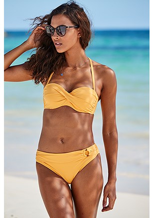 Ruched Underwire Bikini Top, Ruched Mid Rise Bikini Bottom product image (X22153YL_X28376YL_1)