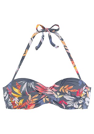 Tropical Print Bandeau Bikini Top, Tropical Mid Rise Bikini Bottom product image (X22168.GYPR.2)