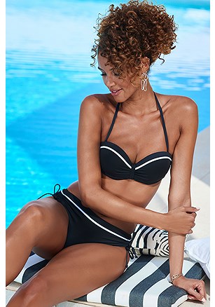 Two-Tone Bandeau Bikini Top, Two-Tone Side Tie Bikini Bottom product image (X22183.BK.X28458.BK.1)