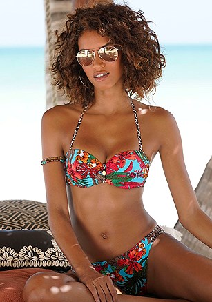 Tropical Bandeau Bikini Top, Strappy Classic Bikini Bottom product image (X23147TQPR_X22147TQPR)