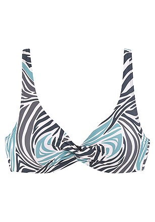 Zebra Print Underwire Bikini Top, Zebra Print Mid Rise Bikini Bottom product image (X24212.TQBK.2)