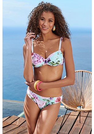 Floral Textured Underwire Bikini Top, Floral Fold Over Bikini Bottom