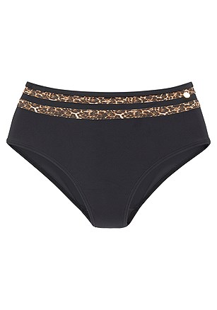 Leopard Trim Bandeau Bikini Top, Leopard Trim Mid Rise Bikini Bottom product image (X28408LEBK_2)