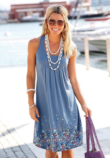 Blue Sleeveless Printed Dress
