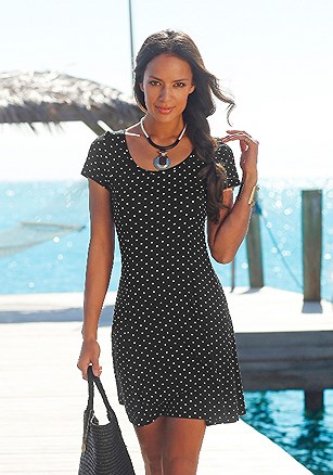 Polka Dot Print Dress product image (X29006-BKWH_01)