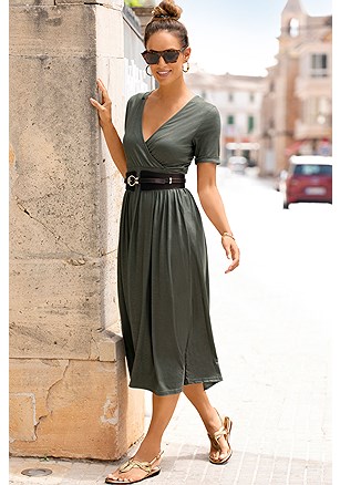V-Neck Midi Dress product image (X29006.KH.X63079.BK.1.BC)