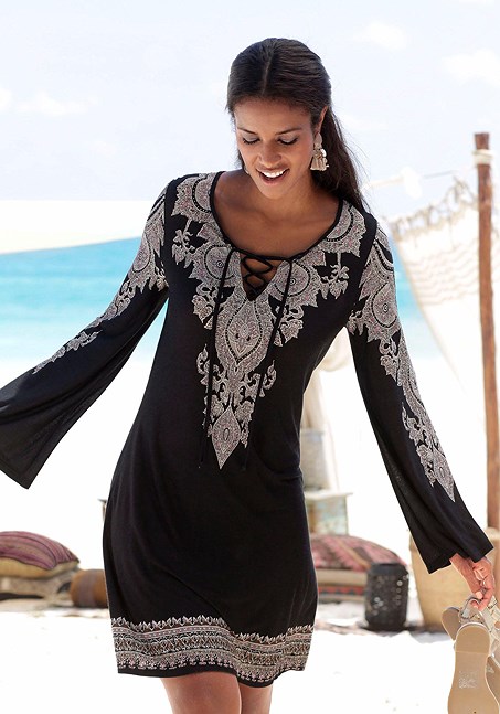 Black Printed Lace Up Dress X29055 | LASCANA