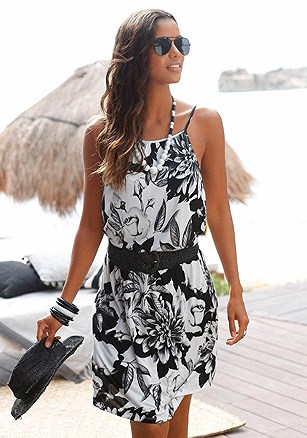 Cinched Waist Print Dress product image (X29128-WHPR-00)