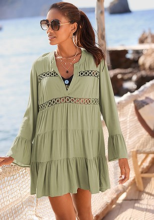 Flowy Flared Sleeve Dress product image (X29155.DKGN.1)