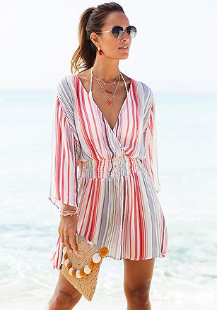 Striped V-Neck Cover-Up Dress product image (X29461.BWST.1S)