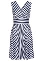 White & Navy Striped V-Neck Dress X29485