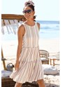 Brown White Striped Flowy Tiered Dress X29550 - alt image - 1