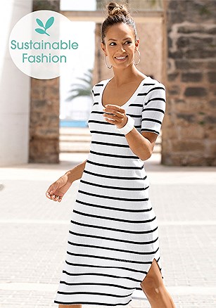 Striped Short Sleeve Dress product image (X29576.BKWH.SF)