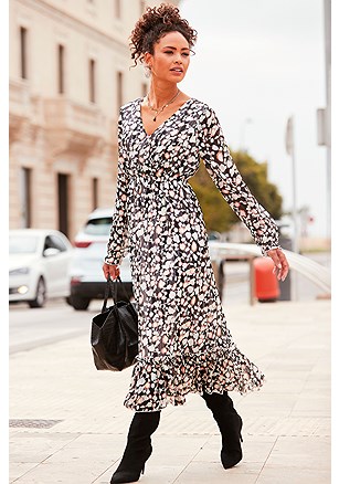 Long Sleeve Wrap Look Dress product image (X29608.BKPR.1)