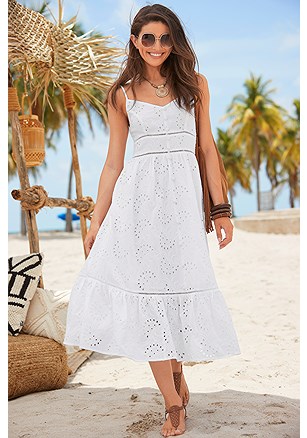 Button Detail Eyelet Dress product image (X29717.WH.1)