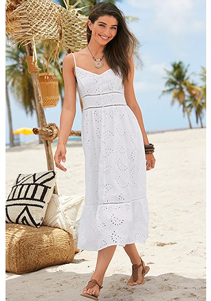 Button Detail Eyelet Dress product image (X29717.WH.2)