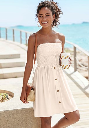 Button Detail Strapless Dress product image (X29771.BE.1)