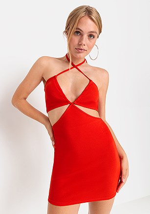 Halter Neck Cut Out Dress product image (X29878.RD.1)
