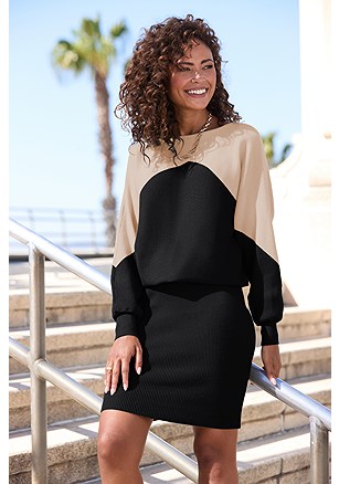 Color Block Ribbed Knit Dress product image (X29884.SABK.1.2)