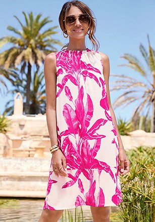 Tropical Print Shift Dress product image (X29930.IVPK.1.L)