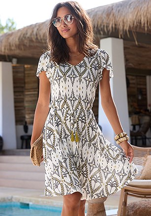 Printed V-Neck Dress product image (X29956.SAKH.1)