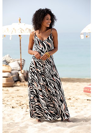 Zebra Print V-Neck Maxi Dress product image (X30175ZE_1)