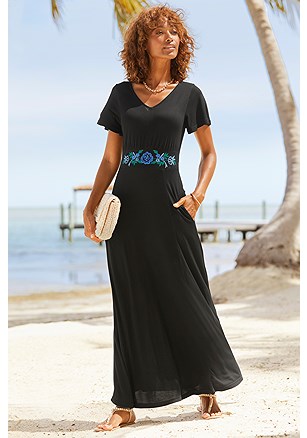 Floral Embroidered Maxi Dress product image (X30189.BK.1)