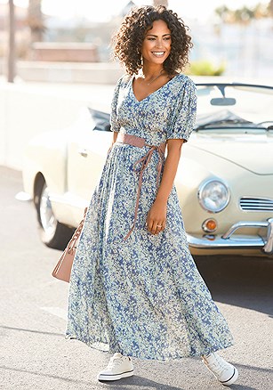 Floral Puff Sleeve Maxi Dress product image (X30191.NVPR.1)