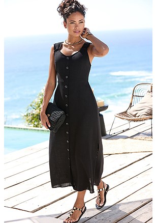 Button Detail Maxi Dress product image (X30271.BK.1)