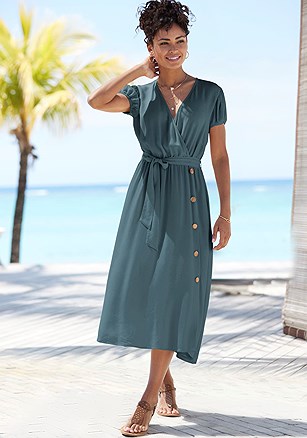 Button Detail Wrap Look Dress product image (X30296.DKGN.1)