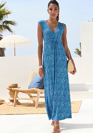 Print V-Neck Maxi Dress product image (X30327.BLPR.1)
