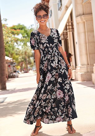 Printed Puff Sleeve Maxi Dress product image (X30358.BKPR.1.INES2)