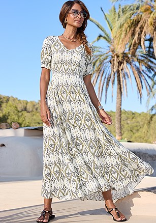 Printed Puff Sleeve Maxi Dress product image (X30358.IVKH.1)