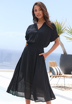 Flowy Notch Neck Dress product image (X30377.BK.1G)