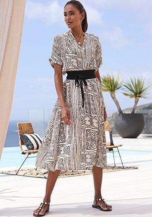 Printed Notch Neck Dress product image (X30377.SABK.1)